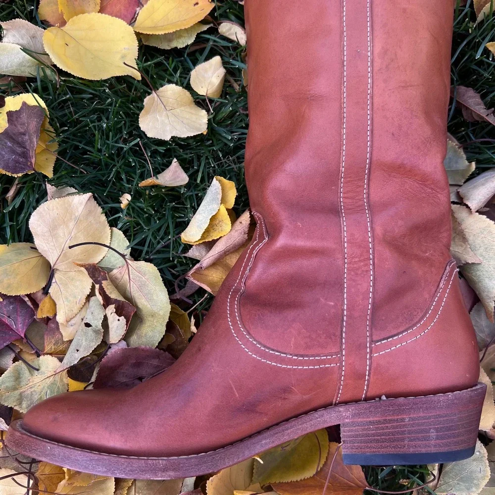 Re/Done‎ Brown Leather Thigh-High Boots Western